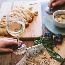 food and a drink on a table