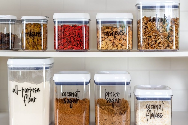 a group of jars with different foods in them