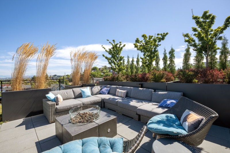 a couch and a table outside
