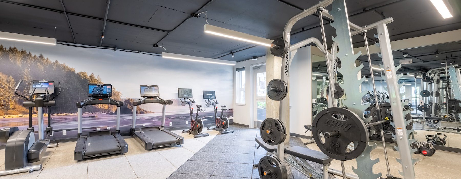 a gym with exercise equipment