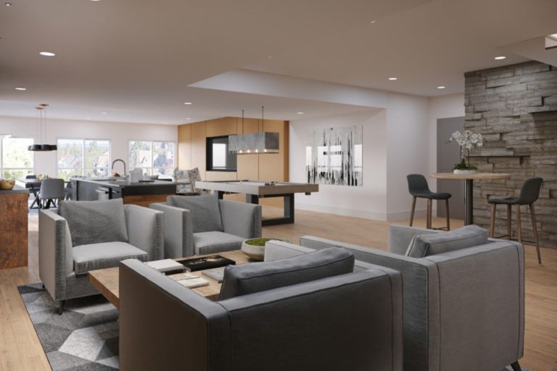 Beautiful clubroom with lounge seating and billiards