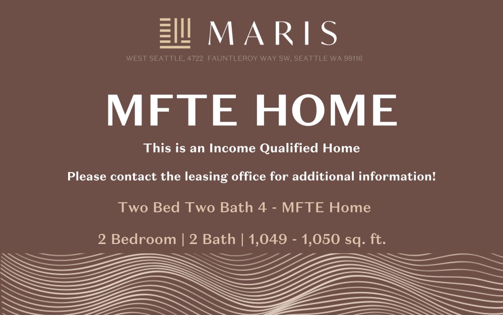Two Bed Two Bath 4 MFTE - 2 bedroom floorplan layout with 2 bathrooms and 1050 square feet (MFTE Rider)