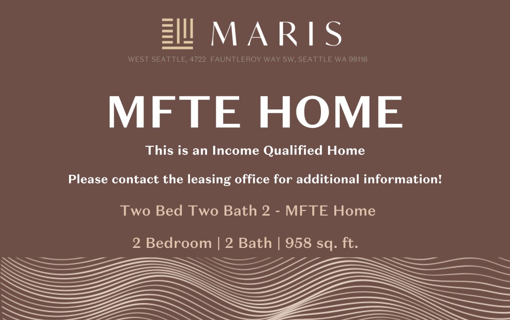 Two Bed Two Bath 2 MFTE - 2 bedroom floorplan layout with 2 bathrooms and 963 square feet (MFTE Rider)