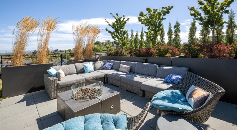 a couch and a table outside