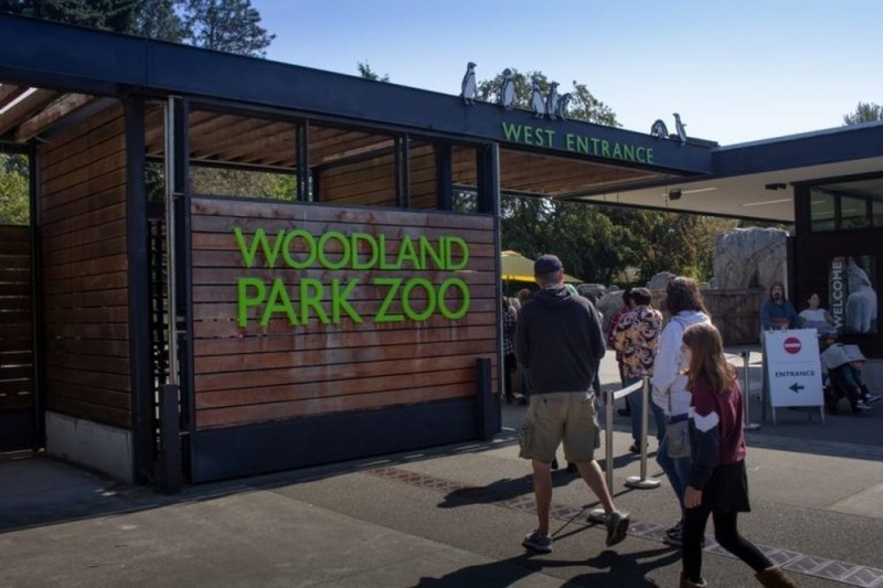 people walking into a zoo