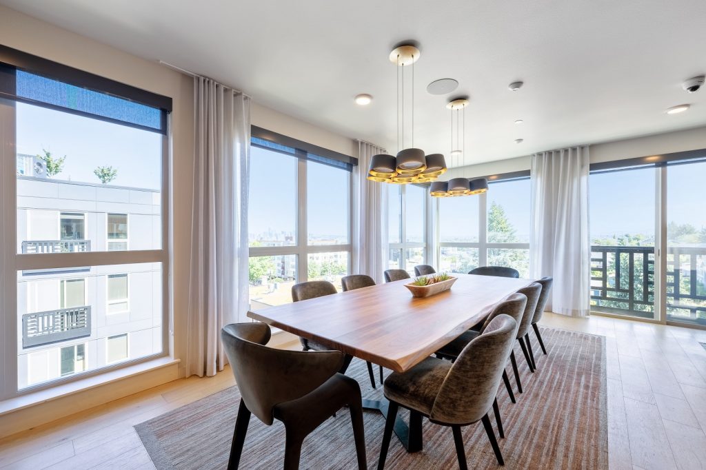interior view long table by a window